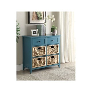 Teal 30" Transitional Console Table, 6 Drawers, Wicker Baskets - Bed ...