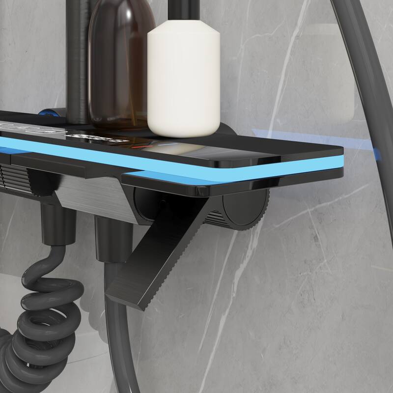 4-In-1 Rainfall Shower System with LED Temperature Display, Gunmetal Gray Shower Faucet Set with Handheld Shower, Spray Gun