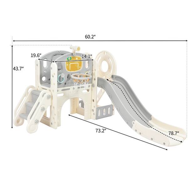 dimension image slide 2 of 4, Kids Slide Playset Structure,Freestanding Castle Crawling Playhouse