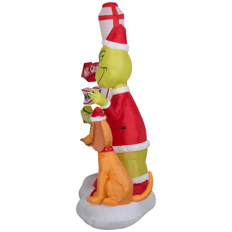 Gemmy Christmas Inflatable Grinch and Max with Lamp Post, 6 ft Tall