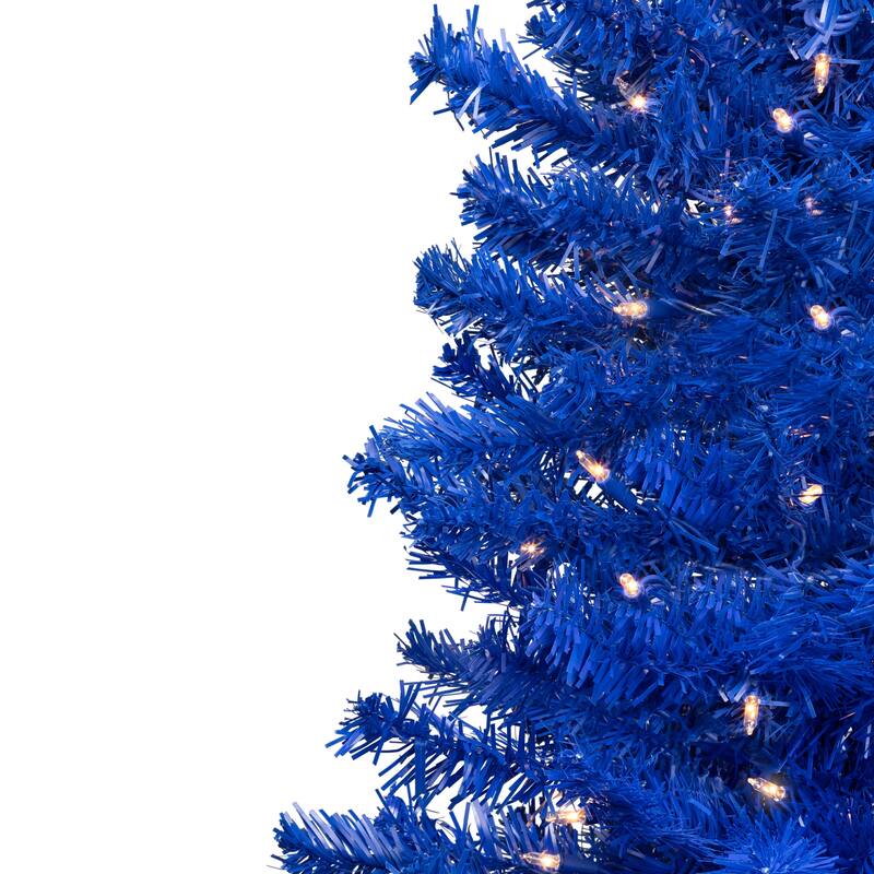 Pre-Lit Medium Artificial Pine Christmas Tree - 4' - Royal Blue - Clear Lights - 4 Foot