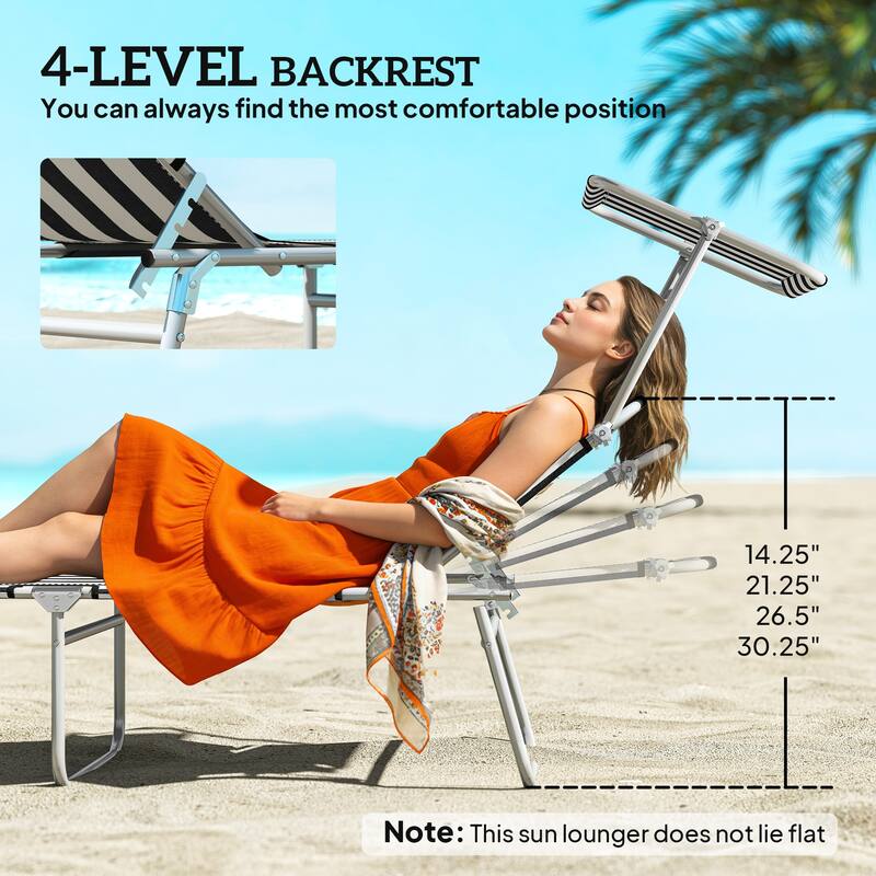 Outsunny Outdoor Lounge Chair, Adjustable Folding Chaise Lounge, Tanning Chair with Sun Shade for Beach, Camping, Hiking