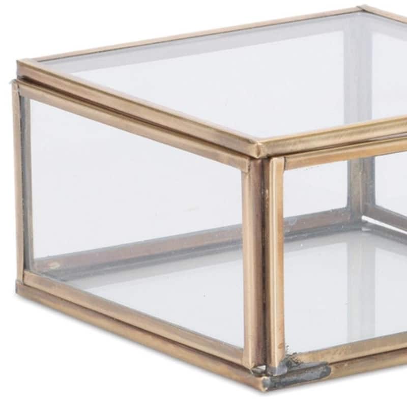 HomeRoots Set of Two Clear And Gold Glass Decorative Keepsake Boxes - 4 in. x 2.5 in. x 4.15 in.