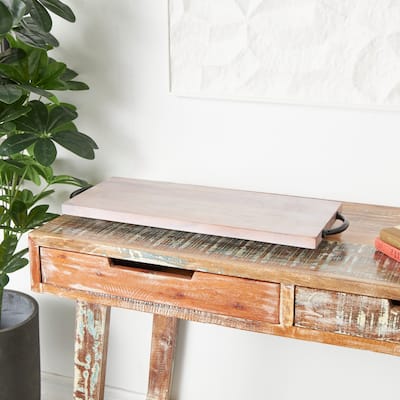 Minimalist Mango Wood Tray with Black Metal Handles - Cream or Brown