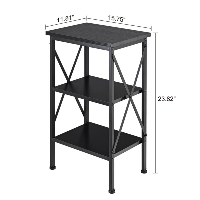 VECELO 3-Tier Open Shelf End Table with X-Frame Design 4-Step Easy Assembly 23.82" Height Side Table for Living Room or Bedroom