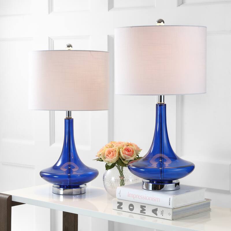Ames 25.5" Glass Teardrop LED Table Lamp, Mercury Silver/Chrome (Set of 2) by JONATHAN Y