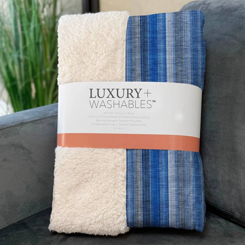 Premium Machine Washable Contemporary Stripe Sherpa Throw Blanket