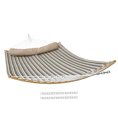 Sunnydaze Quilted Hammock with Curved Bamboo Spreader Bar and Pillow