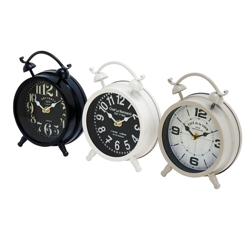 Benzara White/Red/Grey Iron Metal Striking Table Clock (Pack of 3)