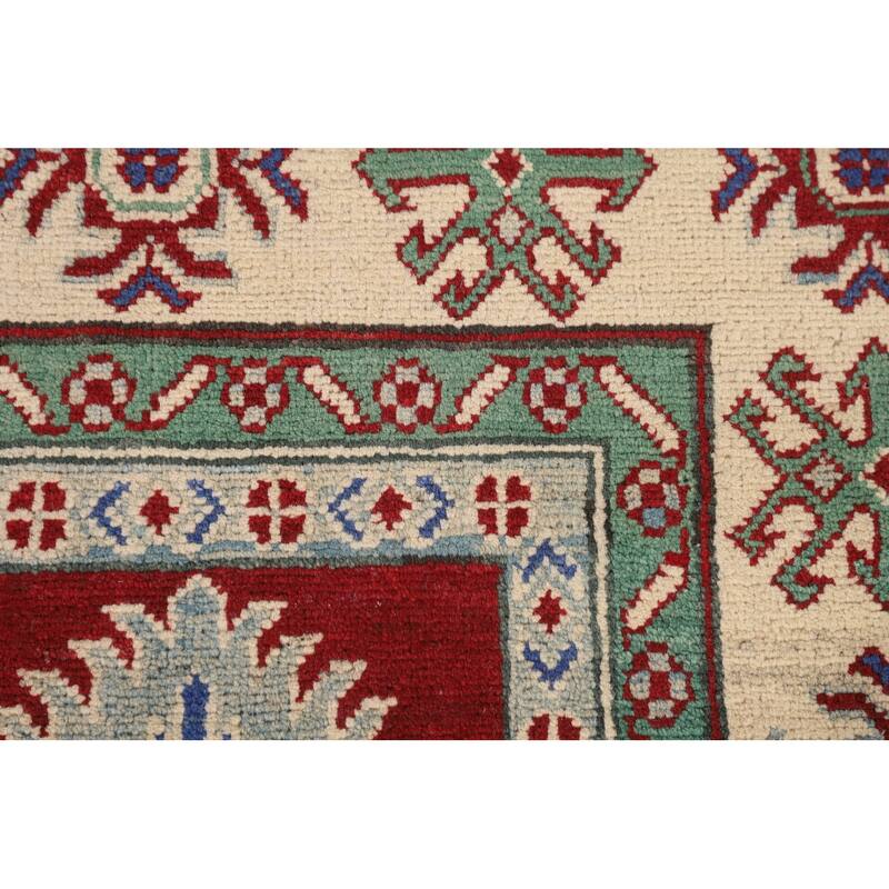 Red Geometric Kazak Oriental Area Rug Hand-Knotted Wool Carpet - 5'8" x 8'4"
