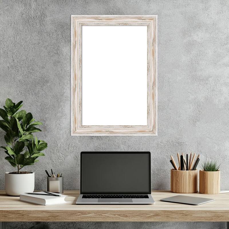 Amanti Art Alexandria White Wash Narrow Framed Dry Erase Magnetic Board