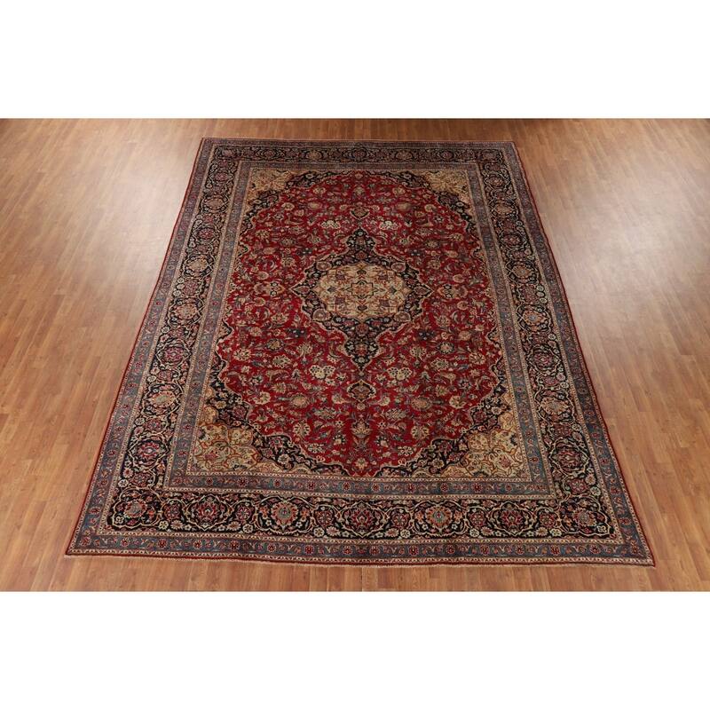 Traditional Kashmar Vintage Persian Area Rug Hand-Knotted Wool Carpet - 9'6" x 12'11"