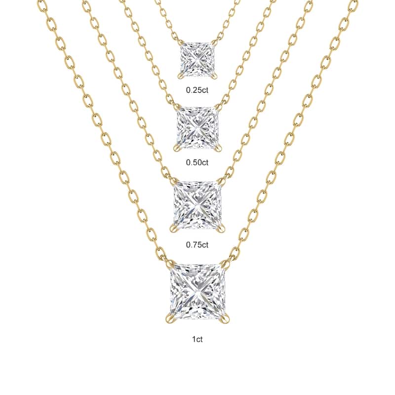 Marquee Lab Grown 1/4 Carat Floating Princess Cut Diamond Solitaire Pendant in 14K Yellow Gold