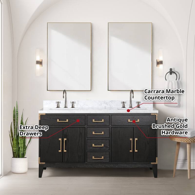 Lexora Laurel Bath Vanity, Carrara Marble Top, Faucet Set, and Mirror
