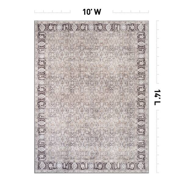 dimension image slide 11 of 27, Vintage Washable Rug – Low Pile with Subtle Pattern, Perfect for Neutral Spaces in Living Room, Entryway, or Bedroom