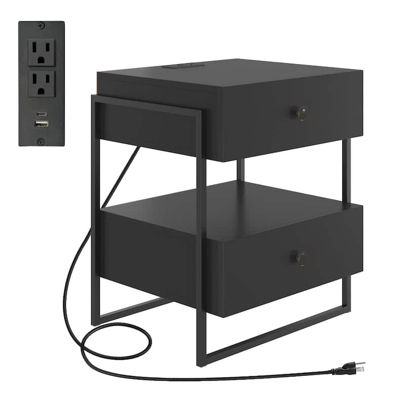 Boyd Sleep Pesaro Modern Two Drawer Nightstand - Power and USB Charging Station - Black