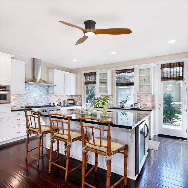 52 Inch Modern Flush Mount Ceiling Fan with LED Light - Black