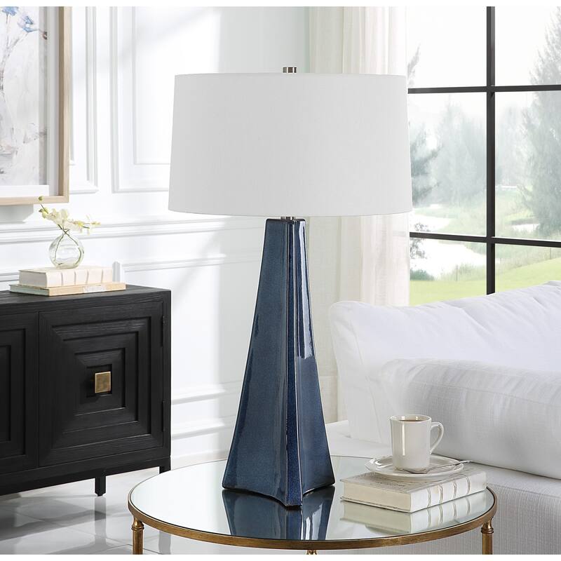 Scalloped Table Lamp with Tapered Shade - 32" - Blue
