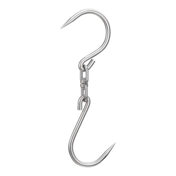 slide 2 of 7, 14.5" Double Meat Hooks, 0.47" Thickness Stainless Steel Swivel Meat Hook - Silver Tone