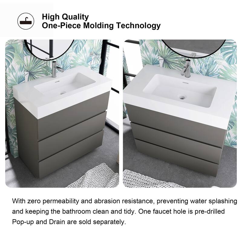 Freestanding Bathroom Vanity with White Solid Surface Top