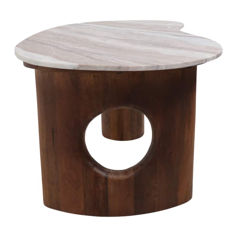 Wood Marble Coffee Table Modern Style Length Living Room - 18" Brown - 40.5" x 21" x 18.5"