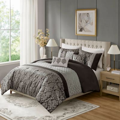 Madison Park Lily 6 Piece Jacquard Comforter Set with Throw Pillows