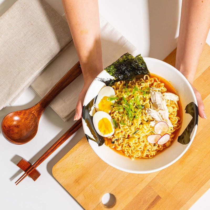 Ceramic Japanese Ramen Bowl Set, 60oz Large Ramen Bowls with Chopsticks, Spoons and Chopstick Rests Bowl Salad, Poke, Soup, Udon