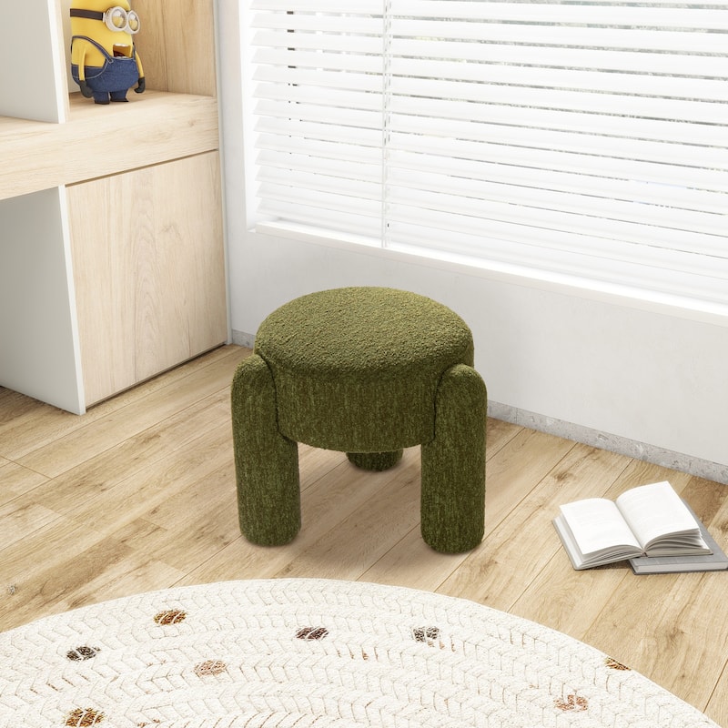 Hugo 20.5" Boucle Faux Sherpa Round Fully Upholstered Ottoman