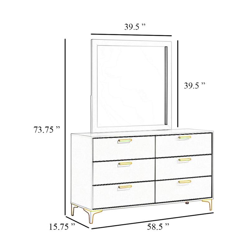 Dle Wide Dresser with Mirror, Gold Bracket Legs, Modern Black Finish
