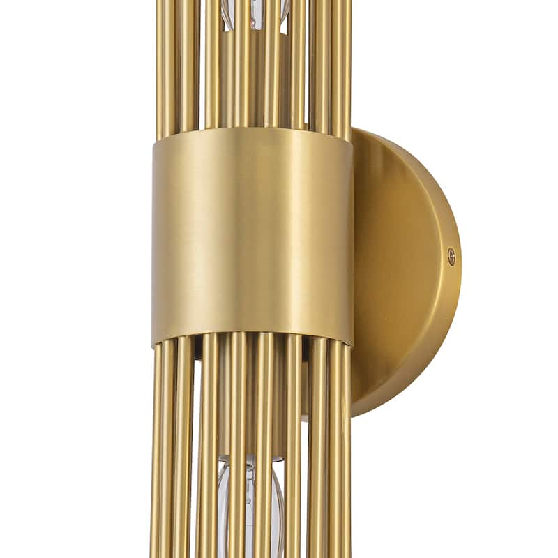 2-Light Gold Vertical Slat Wall Sconce MidCentury Modern Linear Design