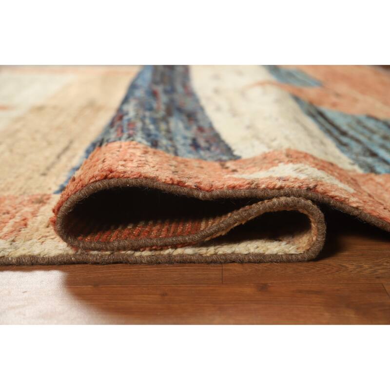 Tribal Moroccan Oriental Area Rug Hand-Knotted Orange Wool Carpet - 5'7" x 8'3"