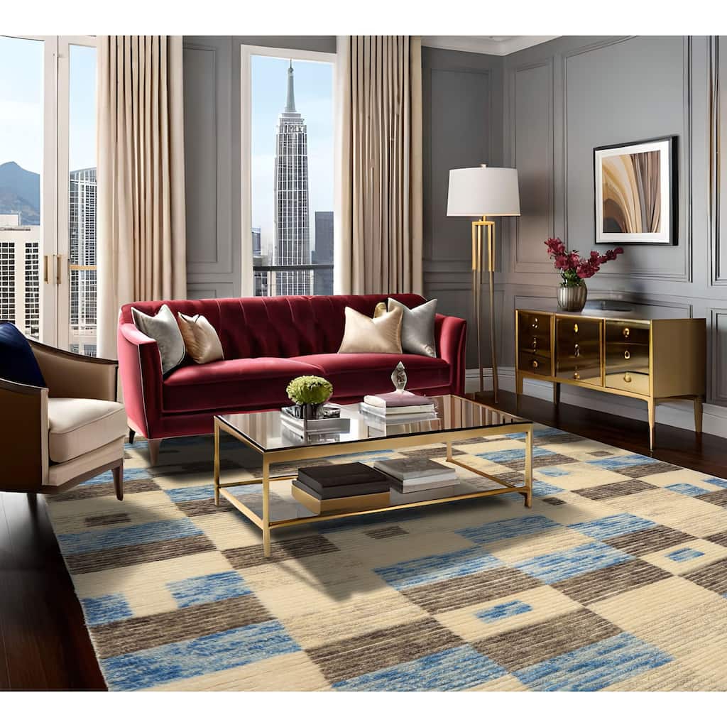 8'2''x10'8'' Tibetano Hand Knotted Wool Ivory Modern & Contemporary Boho Rug - 8' 2'' x 10' 8''