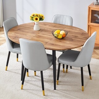 5 Piece Extendable Round Dining Table Set for 4, Modern Extendable ...