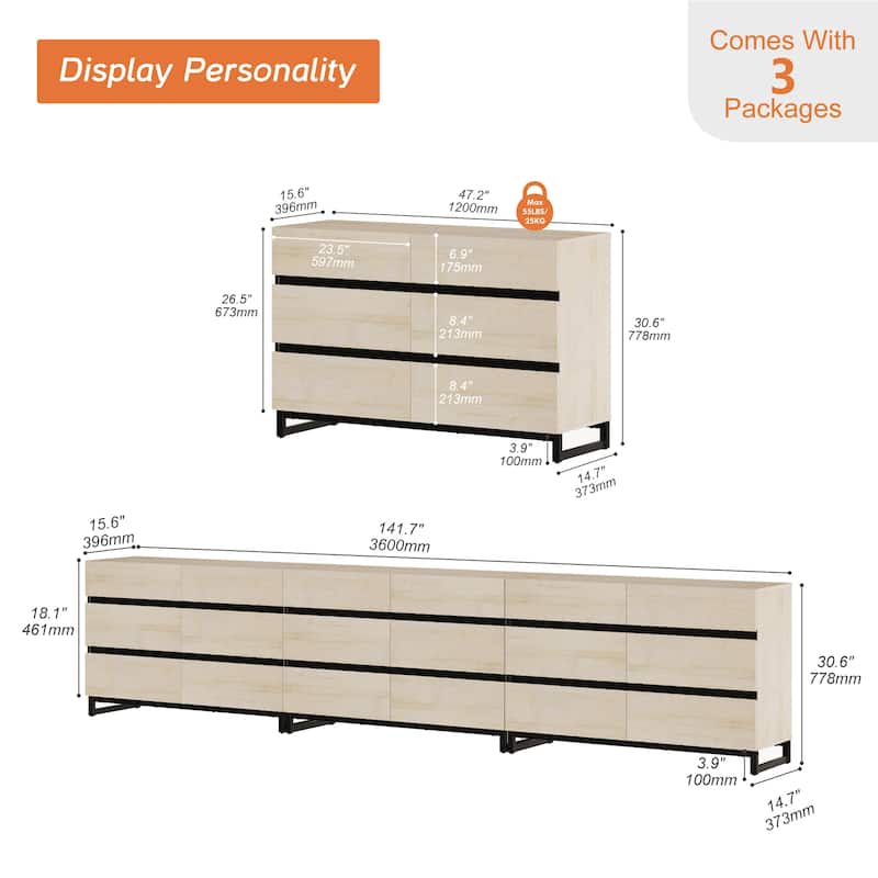 WAMPAT Modern Buffet Sideboards, Sideboard Buffet Cabinet with 6 Drawers , Coffee Bar Storage Cabinet for Kitchen