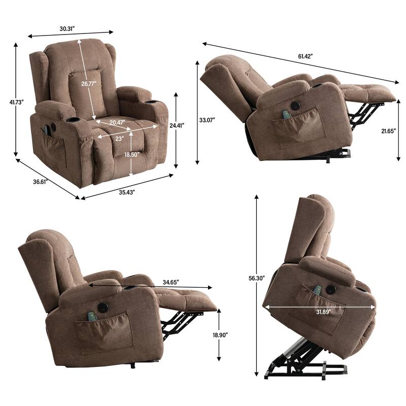 Power Lift Recliner Chair Recliners for Elderly with Heat for Living Room with Infinite Position and Side Pocket,USB Charge Port