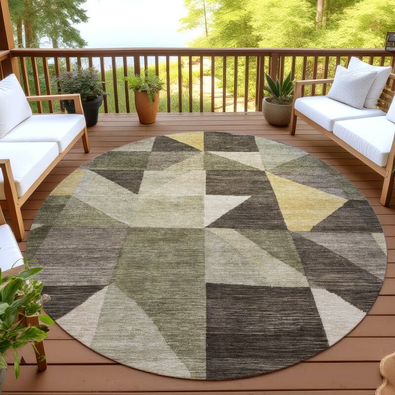 Machine Washable Indoor/ Outdoor Geo Rubi Chantille Rug - Fern - 8' x 8'