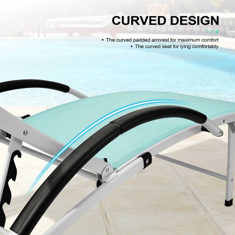 3-piece Outdoor Adjustable Aluminum Reclining Chaise Lounge Chairs with Wheels and Side Table Set