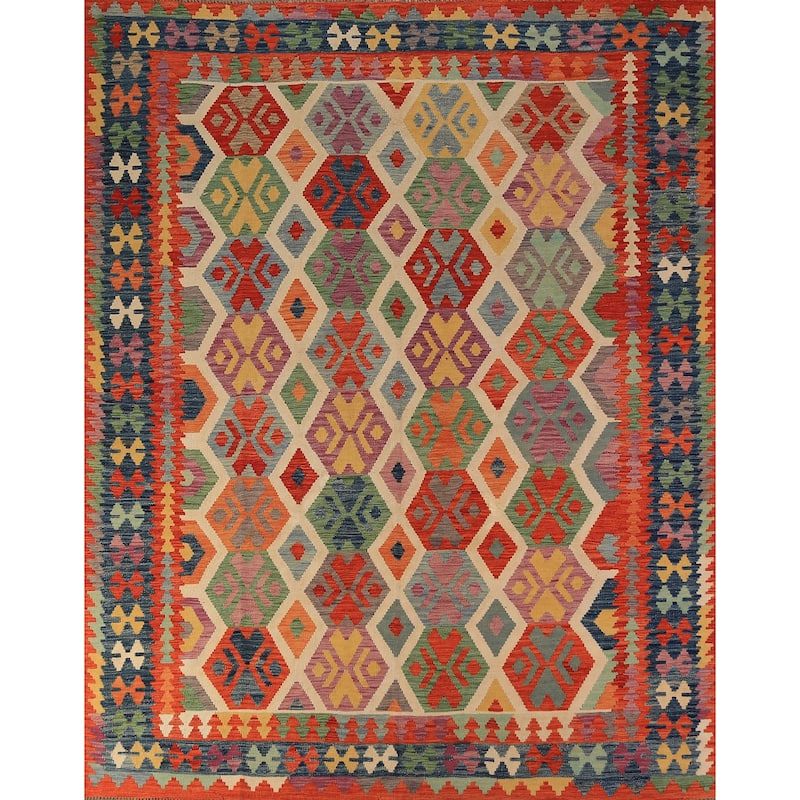 Colorful Kilim Oriental Area Rug Hand-Woven Wool Carpet - 8'5"x 9'9"