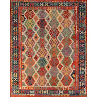 Colorful Kilim Oriental Area Rug Hand-Woven Wool Carpet - 8'5"x 9'9"
