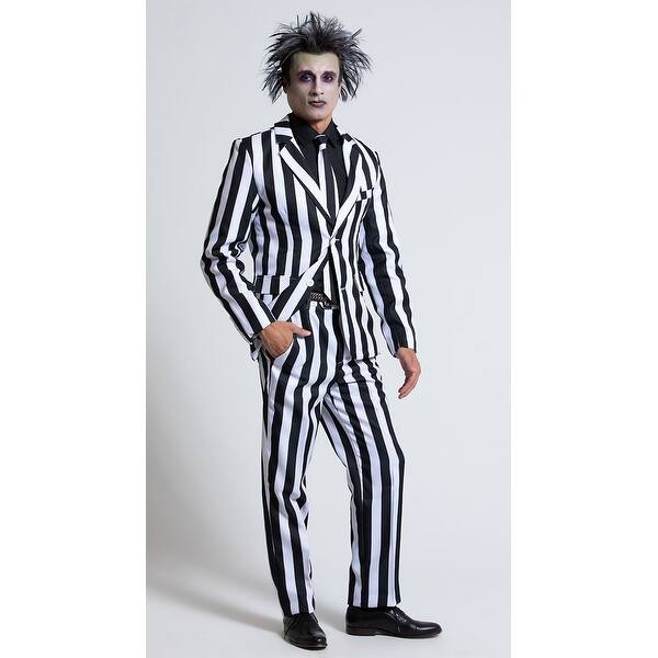 Shop Men S White And Black Striped Suit Costume As Shown Overstock 17882986