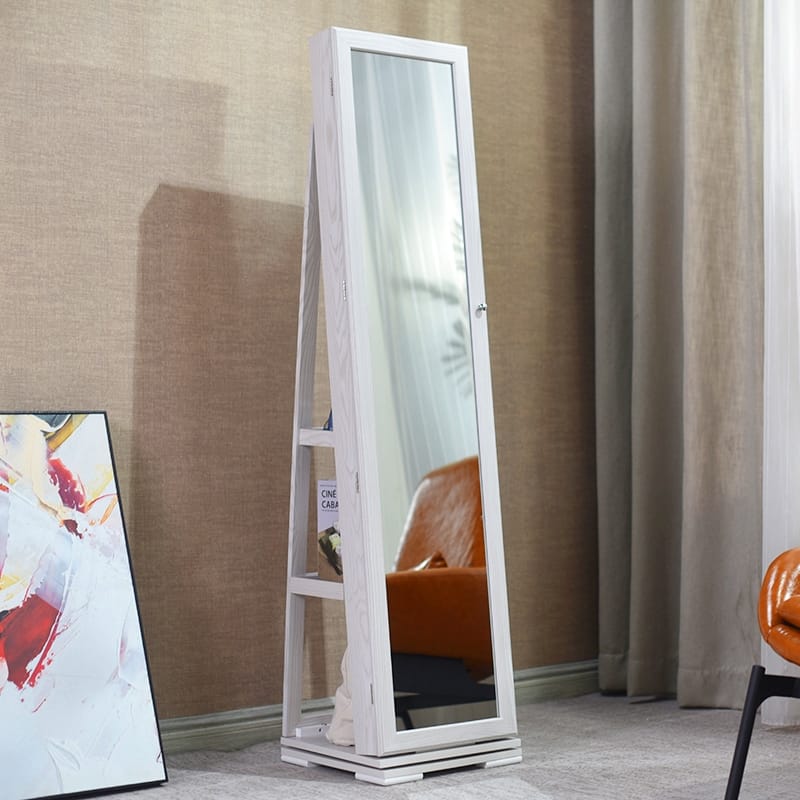 360 Degree Rotation Full-Body Mirror Cabinet PVC Film Moisture-Proof Dressing Jewelry Storage