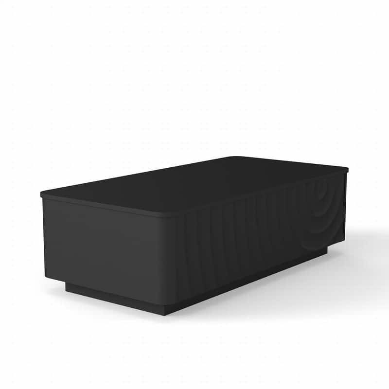 Mid Century 47" Rectangle Coffee Table with Unique Wave Texture and Safe Rounded Corner Design for Living Room