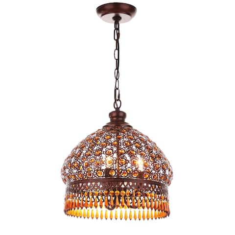 SAFAVIEH Lighting Jeweled 3-light Bronze Beaded Adjustable Pendant Lamp - 13.5"x13.5"x18.25-90.25"
