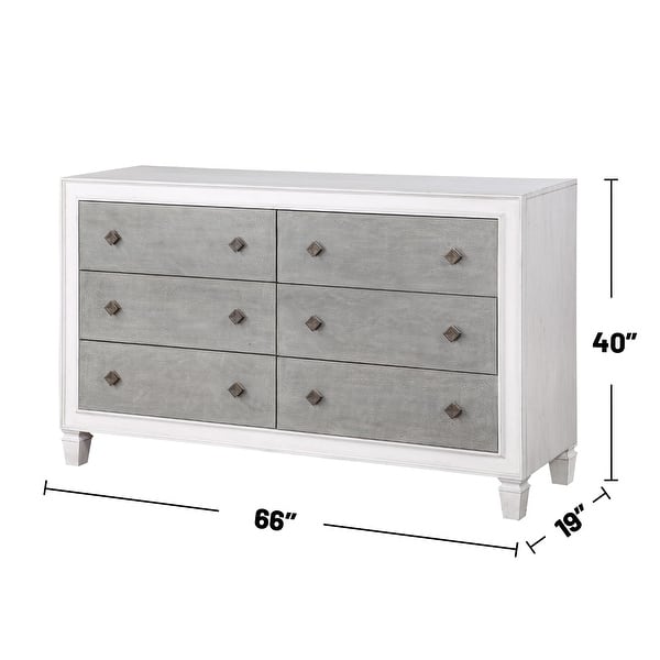 6 Drawers Wooden Dresser in Rustic Gray and Weathered White
