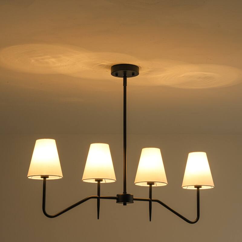 32.3" 4-Light Mid-Century Modern Gold/Black with Fabric White Cone Shades Kitchen Island Pendant Light