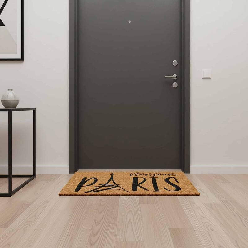 Sheltered Coconut Door Mat Printed Bonjour Paris 30x18 Natural - 31 L X 18 W x 5/8 H
