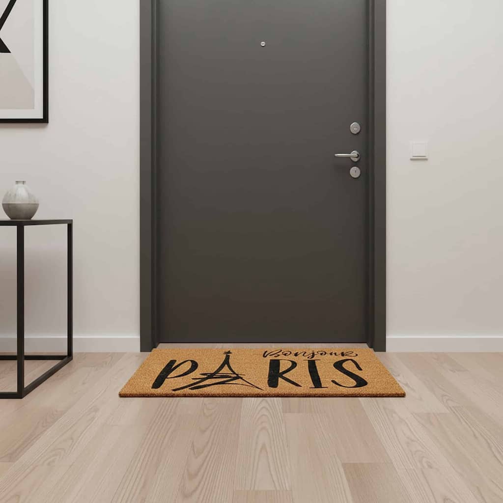 Sheltered Coconut Door Mat Printed Bonjour Paris 30x18 Natural - 31 L X 18 W x 5/8 H