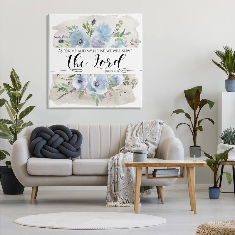 Stupell Will Serve the Lord Joshua 24:15 Blue Florals Canvas Wall Art - Multi-Color