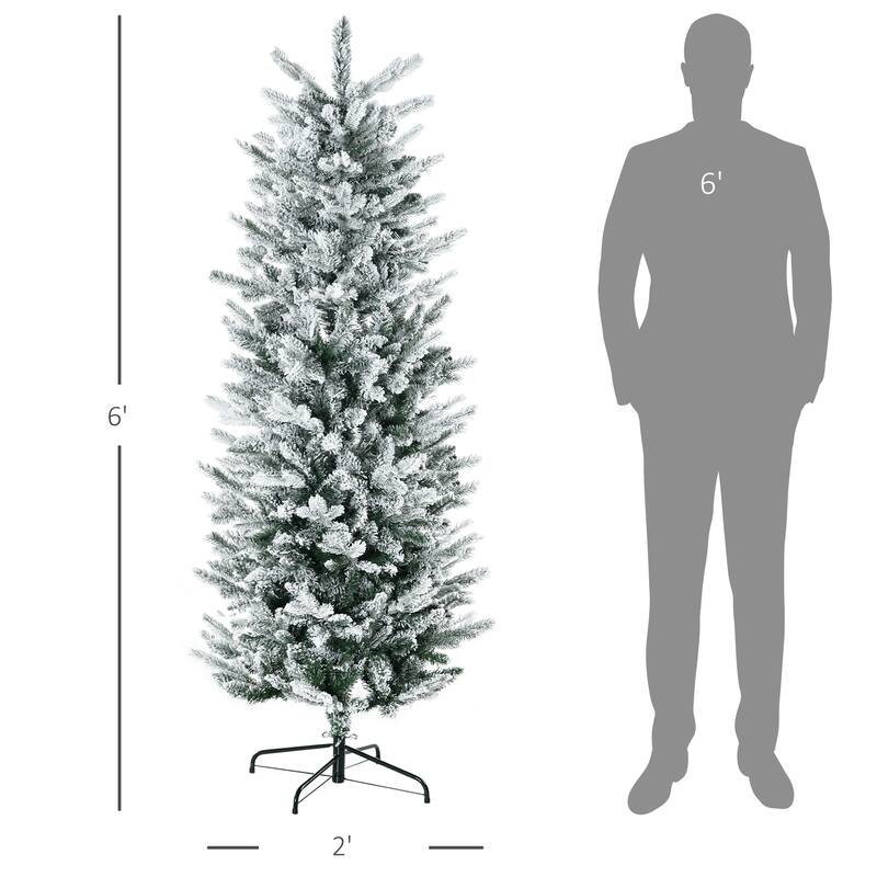 6ft Snow-Dusted Pencil Christmas Tree with Realistic Branches and Steel Base