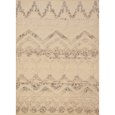 Chevron Style Moroccan Indian Accent Rug Handmade Beige Wool Carpet - 2'0"x 3'0"